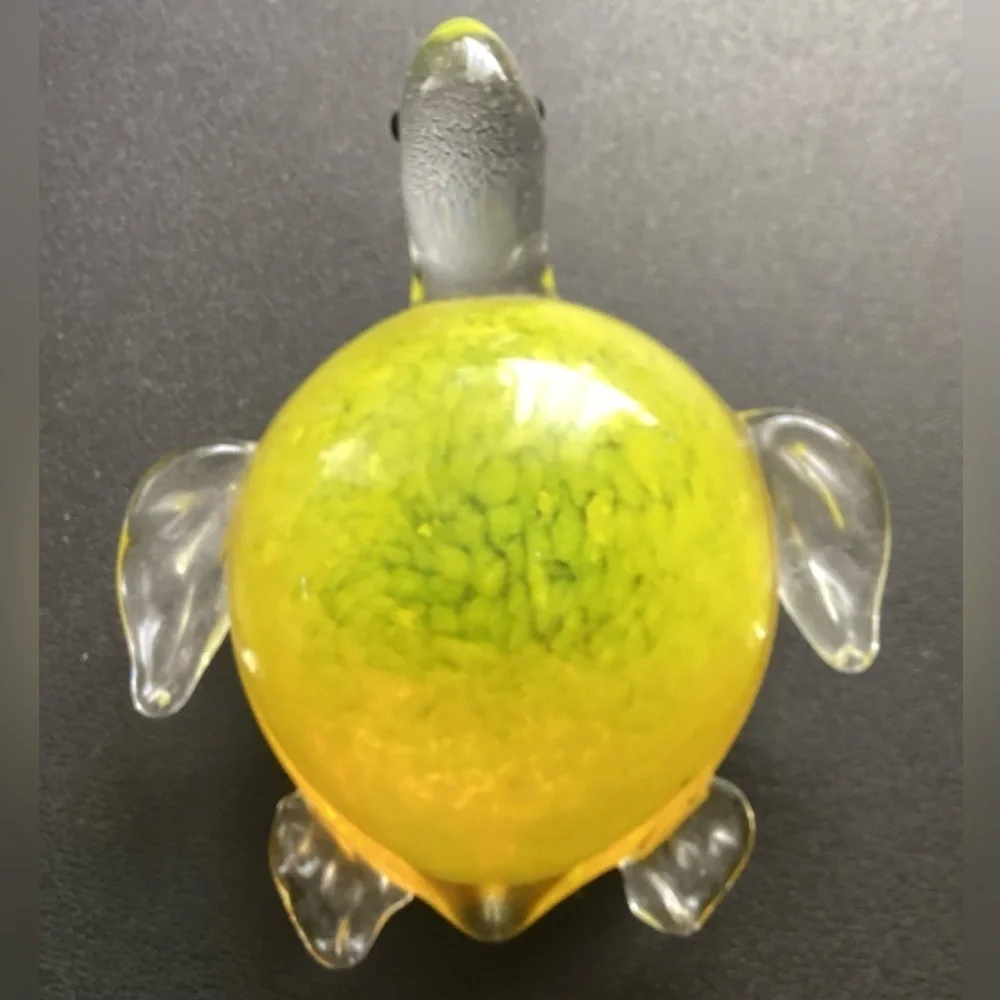 MURANO Style art glass turtle paperweight figurine yellow